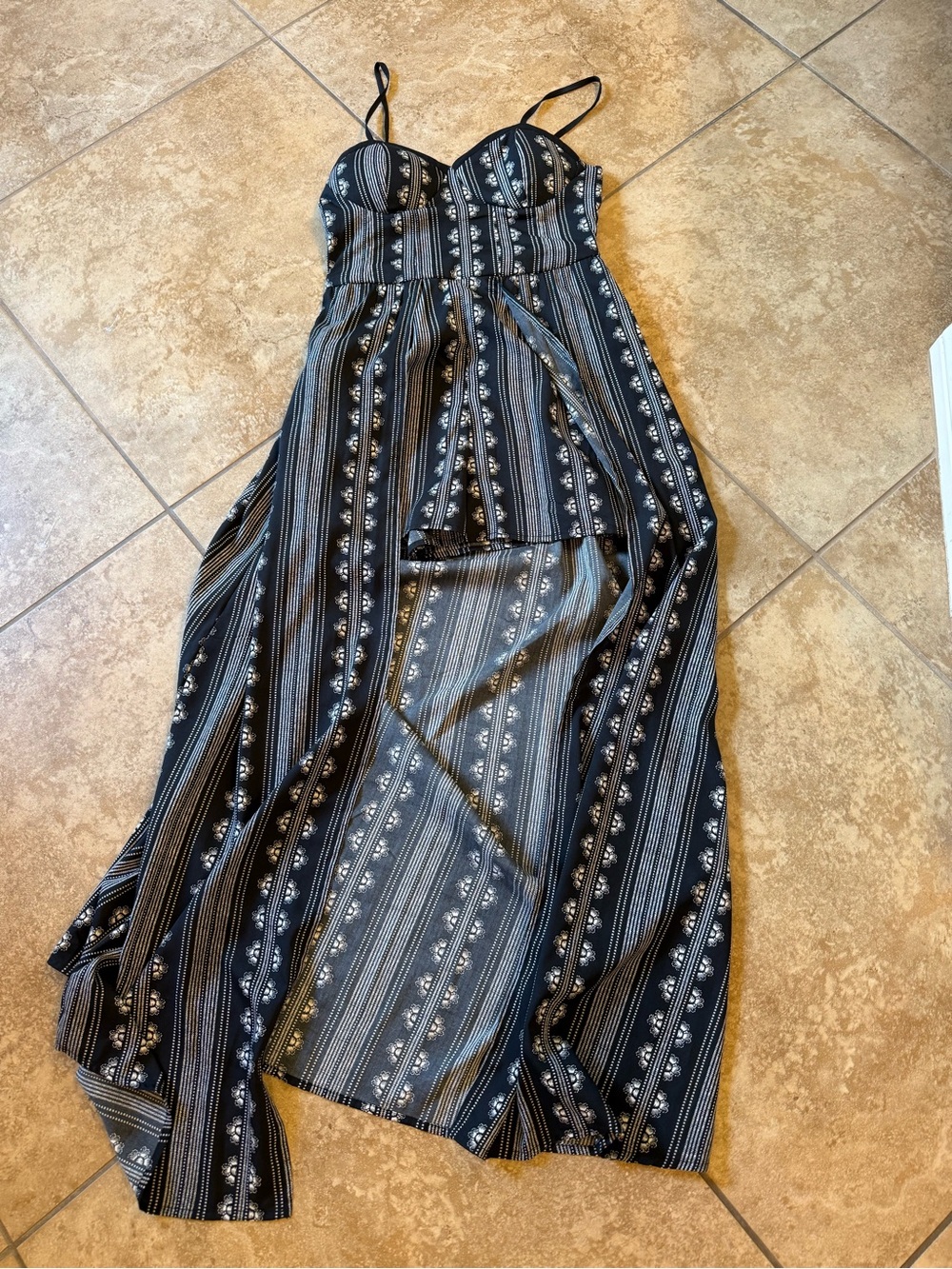 Band of Gypsies Black and White Smocked Strap Dress